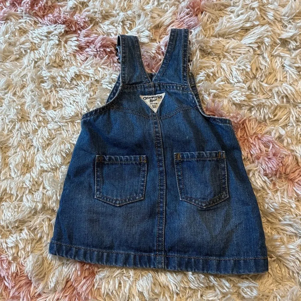 OshKosh B'gosh Blue Denim Overall Dress with Bow 12M